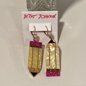 Betsey Johnson Gold and Pink Pencil Earrings NWT